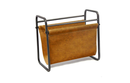 DesignStyles Home - Free Standing Metal Camel Brown Leather Magazine Holder