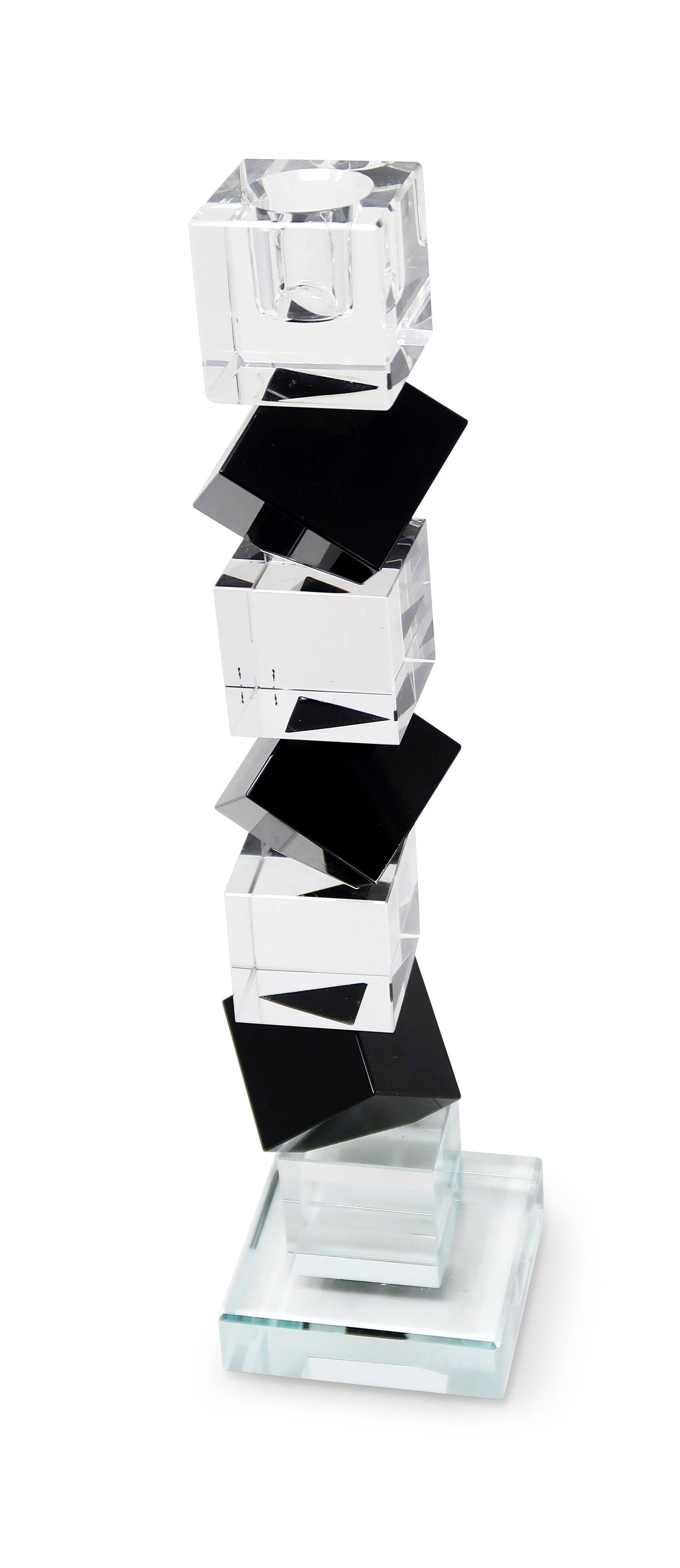 VIVIENCE - Crystal Candlestick w Black & Clear Block Design: Large