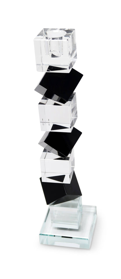 VIVIENCE - Crystal Candlestick w Black & Clear Block Design: Large