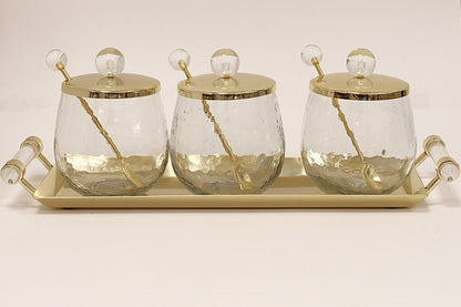 VIVIENCE - 3 Canisters on Rectangle Tray with with Clear Ball Knobs