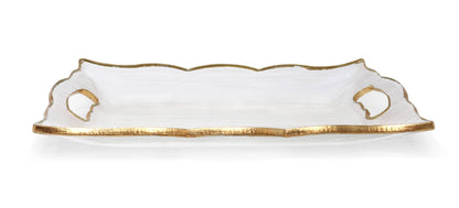 VIVIENCE - Rectangular Glass Tray with Handles and Gold Rim