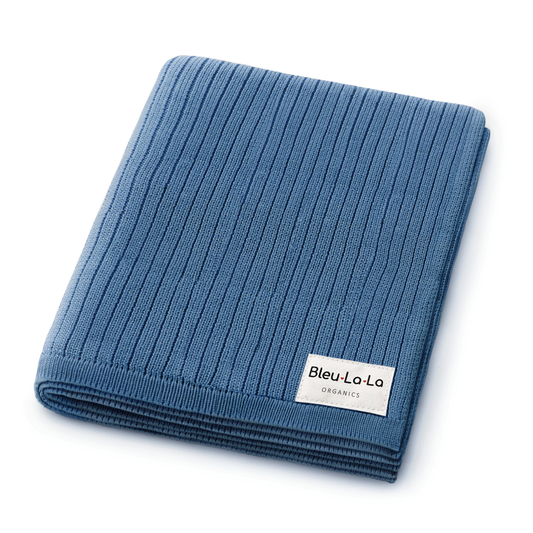 Bleu La La - 100% Luxury Organic Cotton Ribbed Baby Swaddle Blanket: Denim Blue