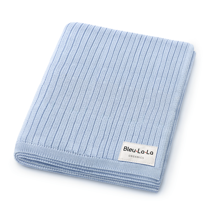 Bleu La La - 100% Luxury Organic Cotton Ribbed Baby Swaddle Blanket: Sky Blue