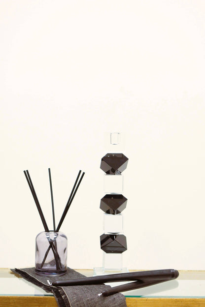 VIVIENCE - Crystal Candlestick w Black & Clear Block Design: Large