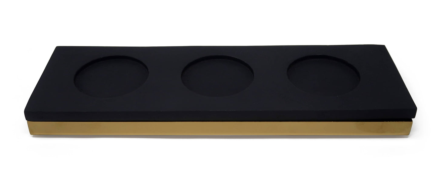 VIVIENCE - Gold 3 Bowl Relish Dish with Black Tray