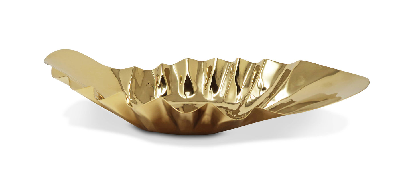 VIVIENCE - Gold Hammered Wavy Platter, 19.75"L
