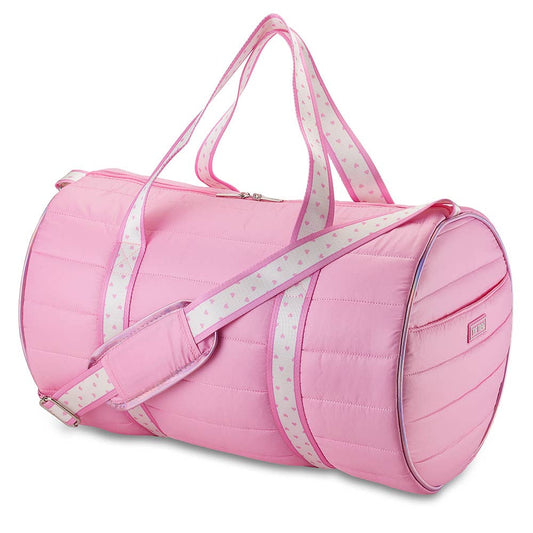 Top Trenz Inc - Pink Puffer Duffle Bag with Heart Stripe Strap