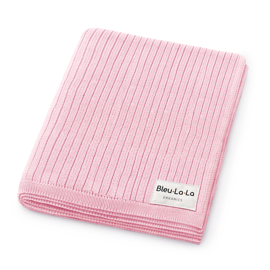 Bleu La La - 100% Luxury Organic Cotton Ribbed Baby Swaddle Blanket: Petal Pink