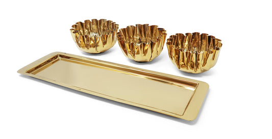 VIVIENCE - 3 Bowl Stainless Steel Relish Dish on Tray, 17.25"L