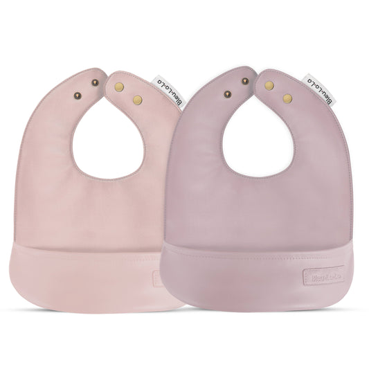 Bleu La La - Set of Soft Vegan Leather Easy Clean Bibs 0-12 Months: Blush Pink & Mauve
