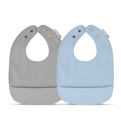 Bleu La La - Set of Soft Vegan Leather Easy Clean Bibs 9-18 Months: Baby Blue & Grey