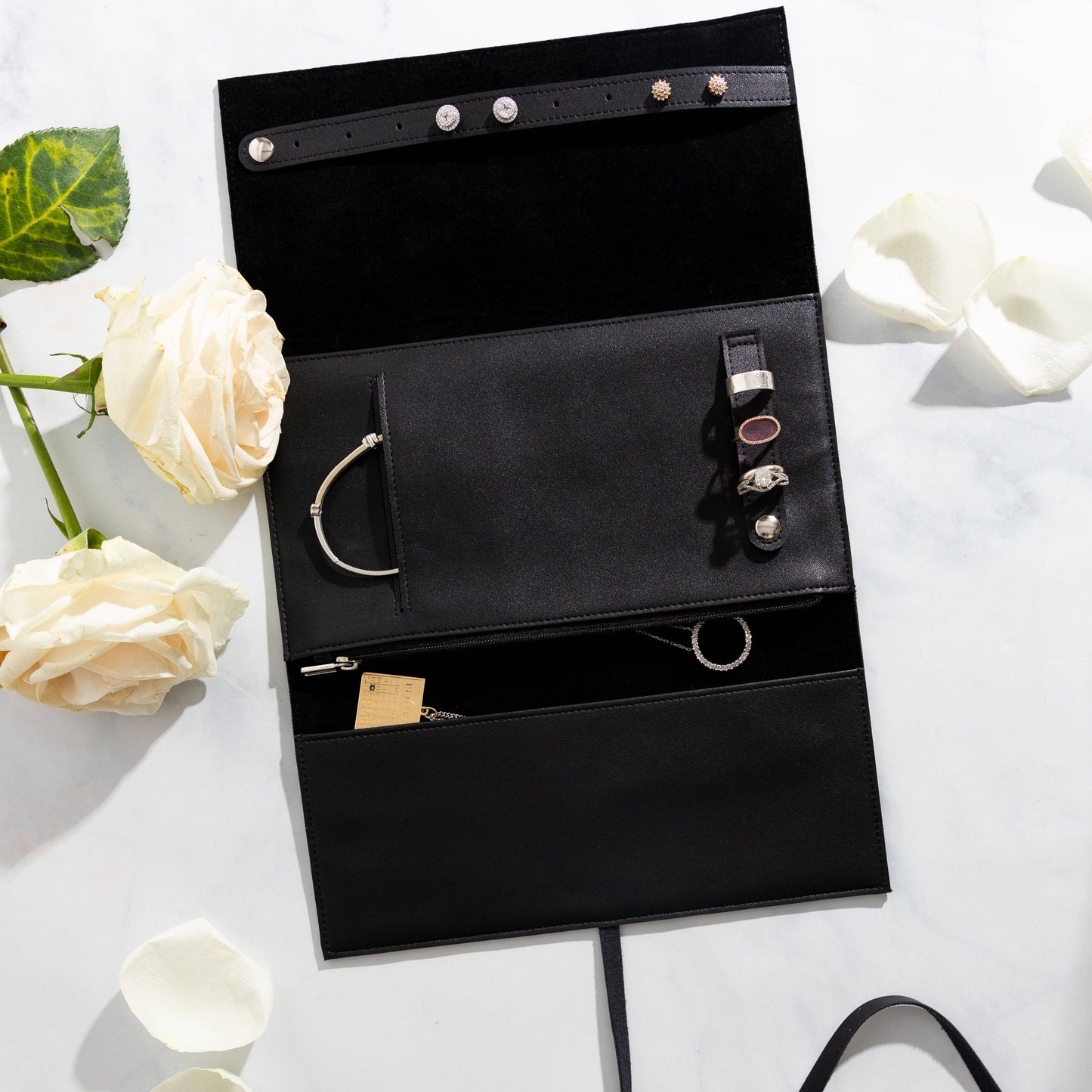 Waterdale Collection - Jewelry Roll: Black / Genuine Leather