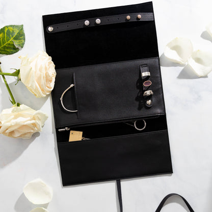 Waterdale Collection - Jewelry Roll: Black / Genuine Leather