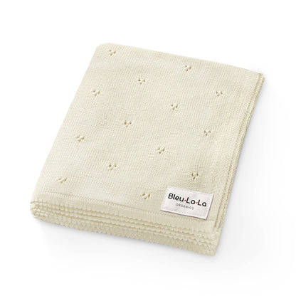 Bleu La La - 100% Organic Cotton Pointelle Swaddle Receiving Baby Blanket: Butter Cream