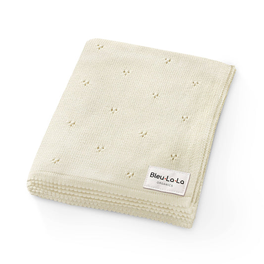 Bleu La La - 100% Organic Cotton Pointelle Swaddle Receiving Baby Blanket: Butter Cream