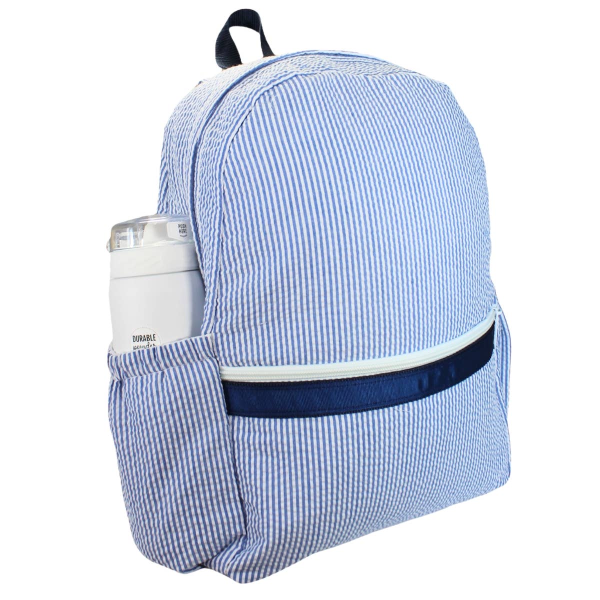 Mint - Navy Seersucker Medium Backpack w/ Pocket | Mint