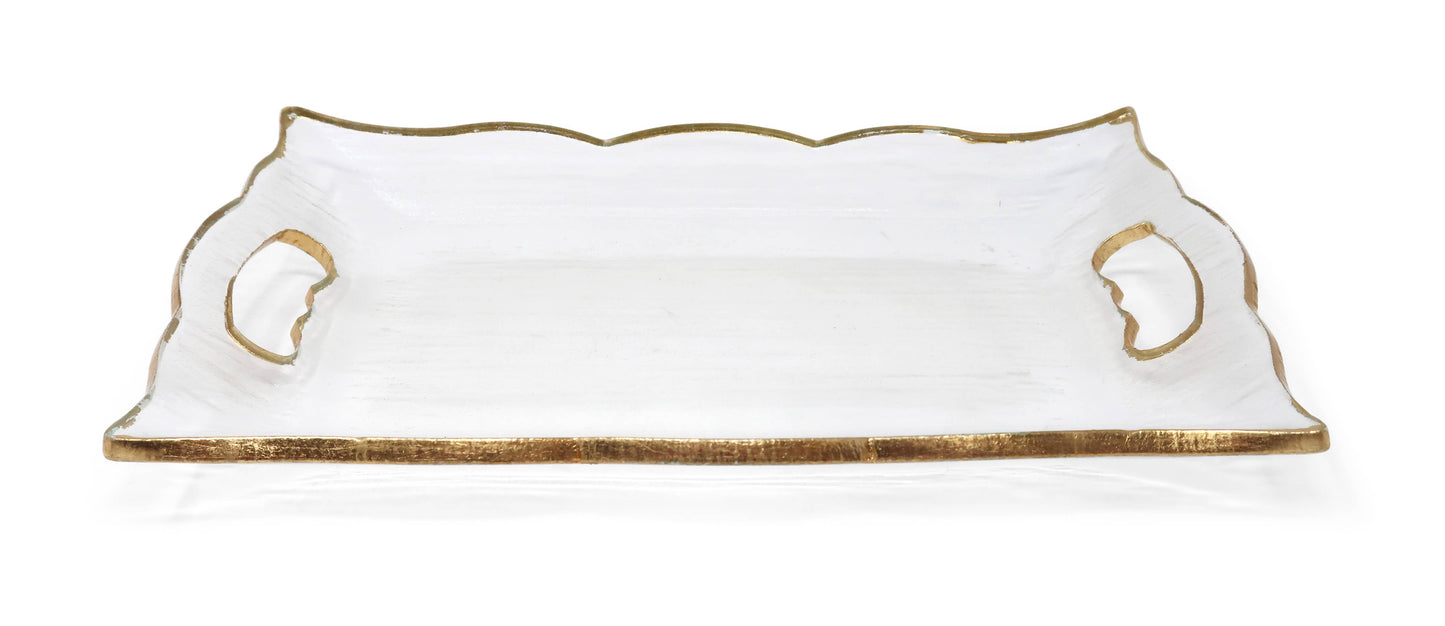 VIVIENCE - Rectangular Glass Tray with Handles and Gold Rim