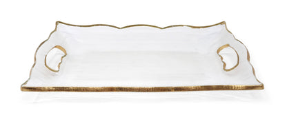 VIVIENCE - Rectangular Glass Tray with Handles and Gold Rim
