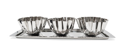 VIVIENCE - 3 Bowl Stainless Steel Relish Dish on Tray, 17.25"L