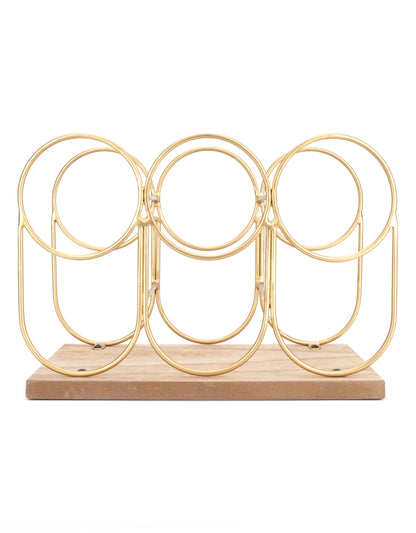 DesignStyles Home - Wooden Base Metal Gold Color Wine Rack