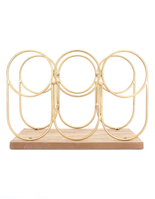 DesignStyles Home - Wooden Base Metal Gold Color Wine Rack