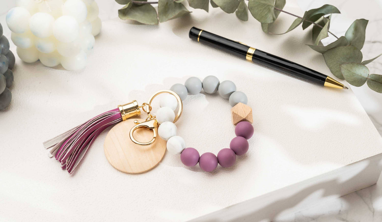 American Leather Goods - Keychain With Wristlet Bangle Bracelet, Keyring Bangle