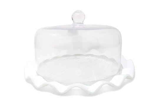VIVIENCE - Glass Cake Dome With Scalloped Border