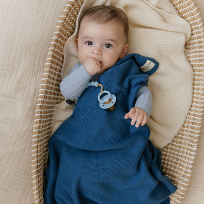 Bleu La La - 100% Luxury Organic Cotton Ribbed Baby Swaddle Blanket: Denim Blue