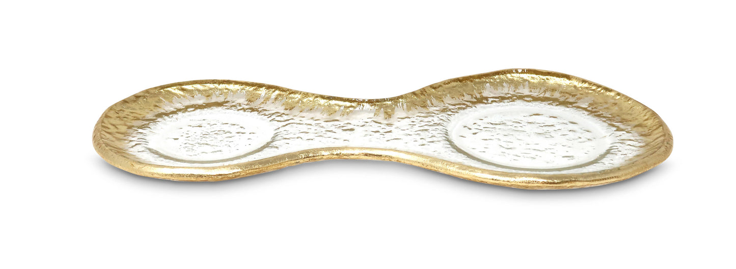 VIVIENCE - 2 Bowl Relish Dish on Tray with Gold Design