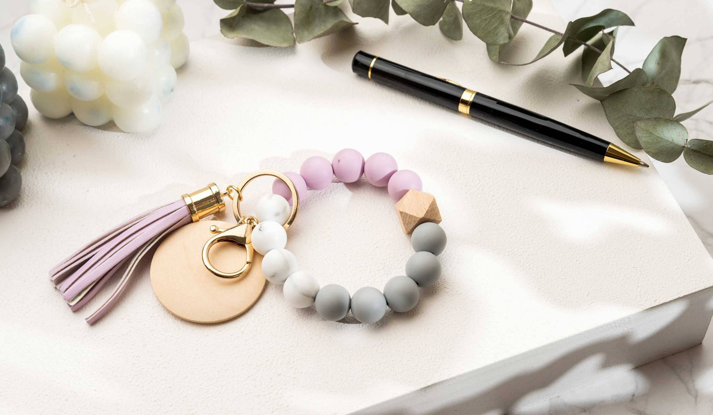 American Leather Goods - Keychain With Wristlet Bangle Bracelet, Keyring Bangle
