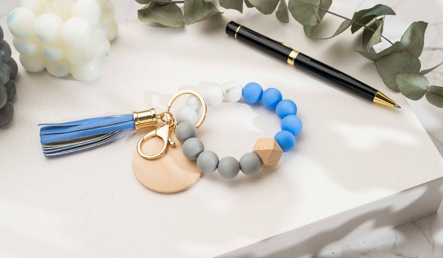 American Leather Goods - Keychain With Wristlet Bangle Bracelet, Keyring Bangle