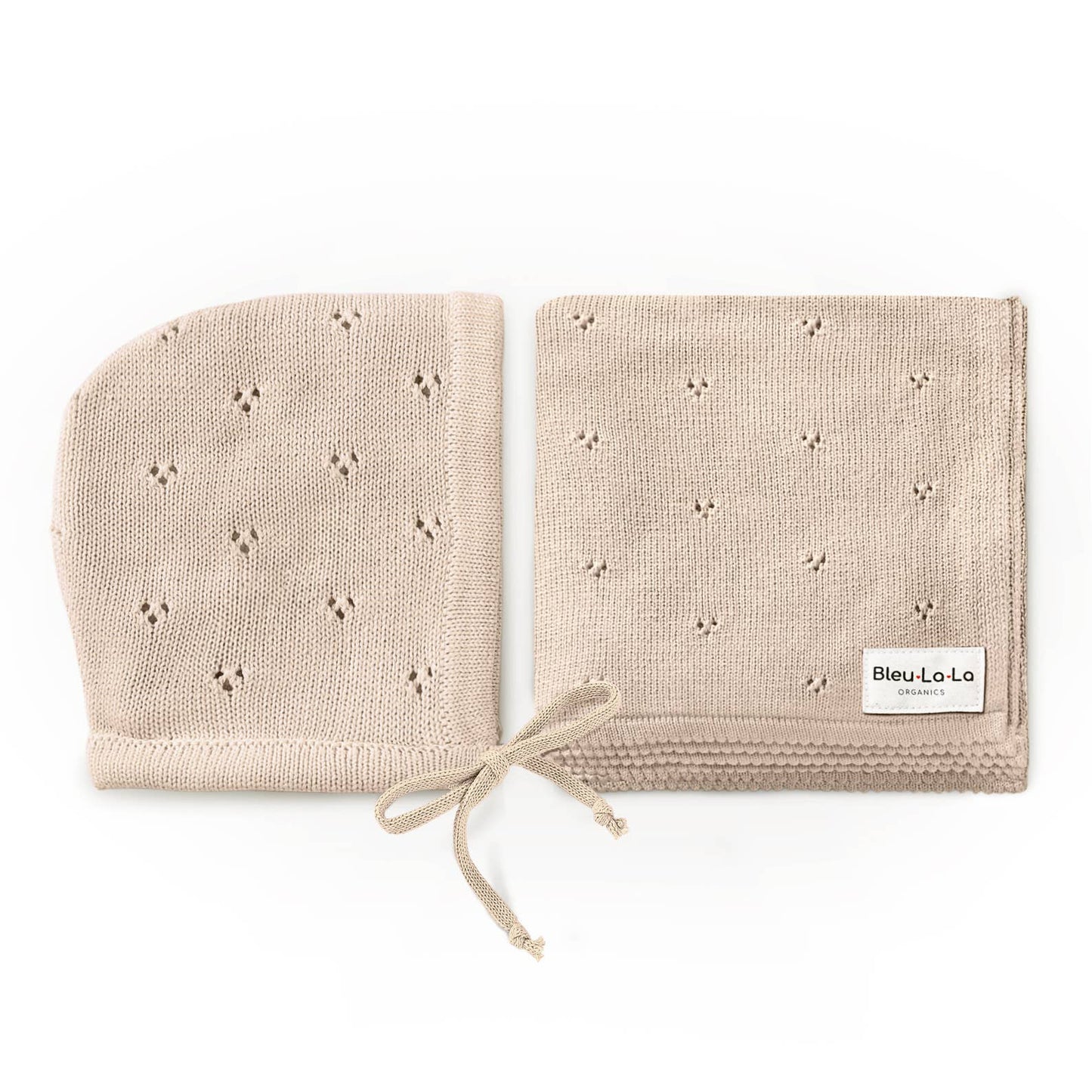 Bleu La La - 100% Organic Cotton Luxury Organic Blanket + Bonnet Hat Set: Beige