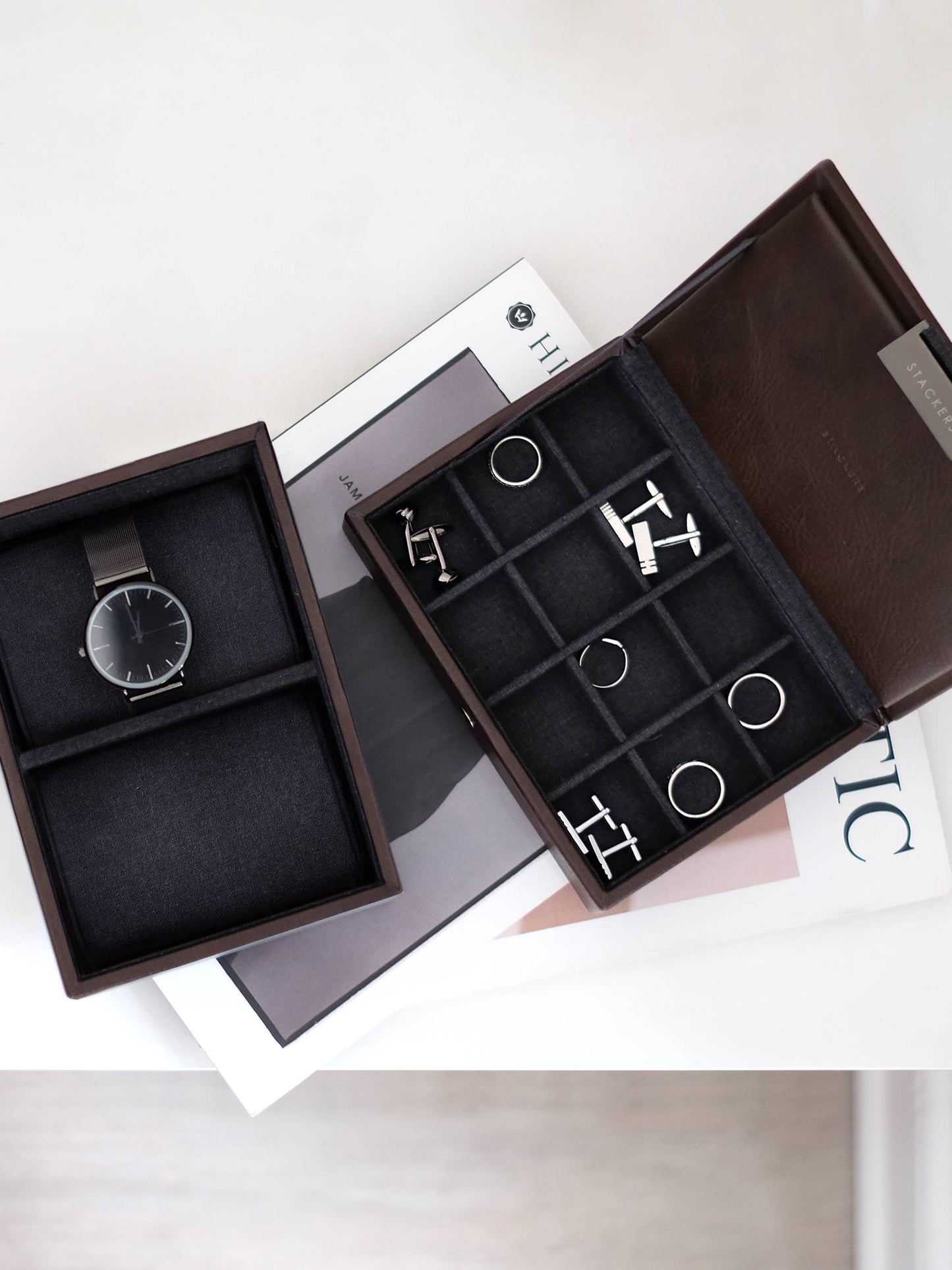 Stackers - Brown Mini Watch & Cufflink Box Set