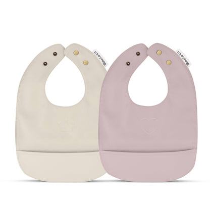 Bleu La La - Set of Soft Vegan Leather Easy Clean Bibs 9-18 Months: Muave & Ivory