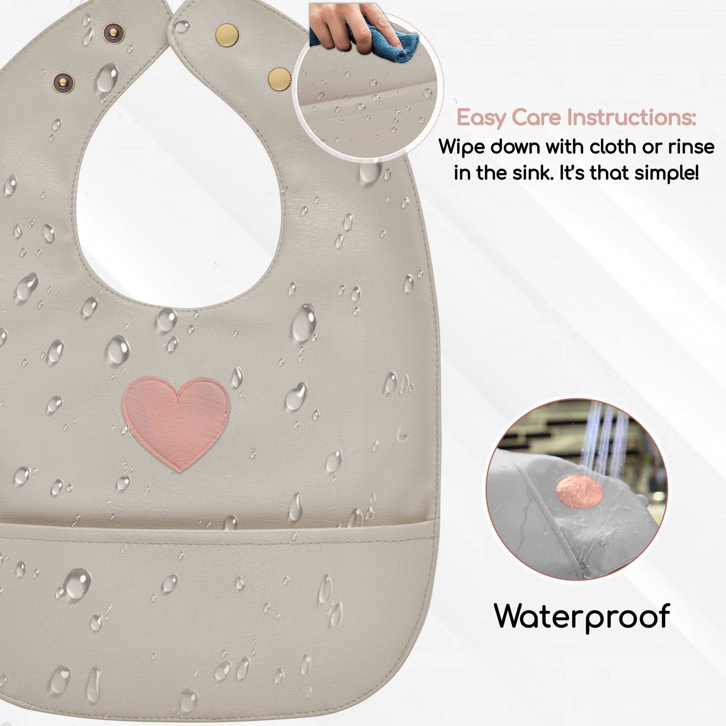 Bleu La La - Set of Soft Vegan Leather Easy Clean Bibs 12-24 Months: Blush Pink & Ivory