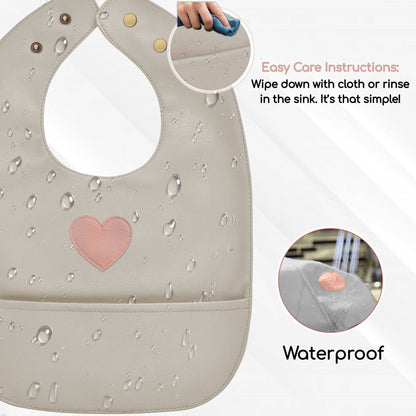 Bleu La La - Set of Soft Vegan Leather Easy Clean Bibs 12-24 Months: Blush Pink & Ivory