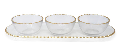 VIVIENCE - 3 Bowl Serving Dish Gold Rim