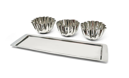 VIVIENCE - 3 Bowl Stainless Steel Relish Dish on Tray, 17.25"L