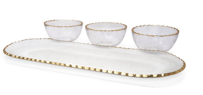VIVIENCE - 3 Bowl Serving Dish Gold Rim