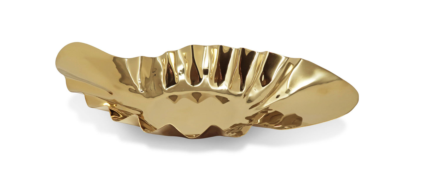 VIVIENCE - Gold Hammered Wavy Platter, 19.75"L