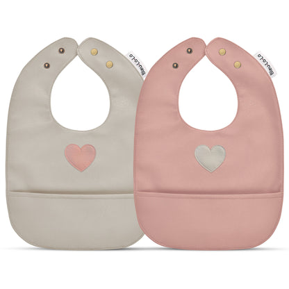Bleu La La - Set of Soft Vegan Leather Easy Clean Bibs 12-24 Months: Blush Pink & Ivory