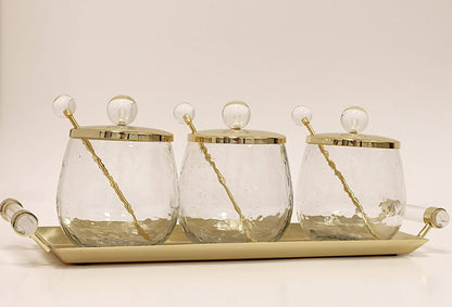 VIVIENCE - 3 Canisters on Rectangle Tray with with Clear Ball Knobs