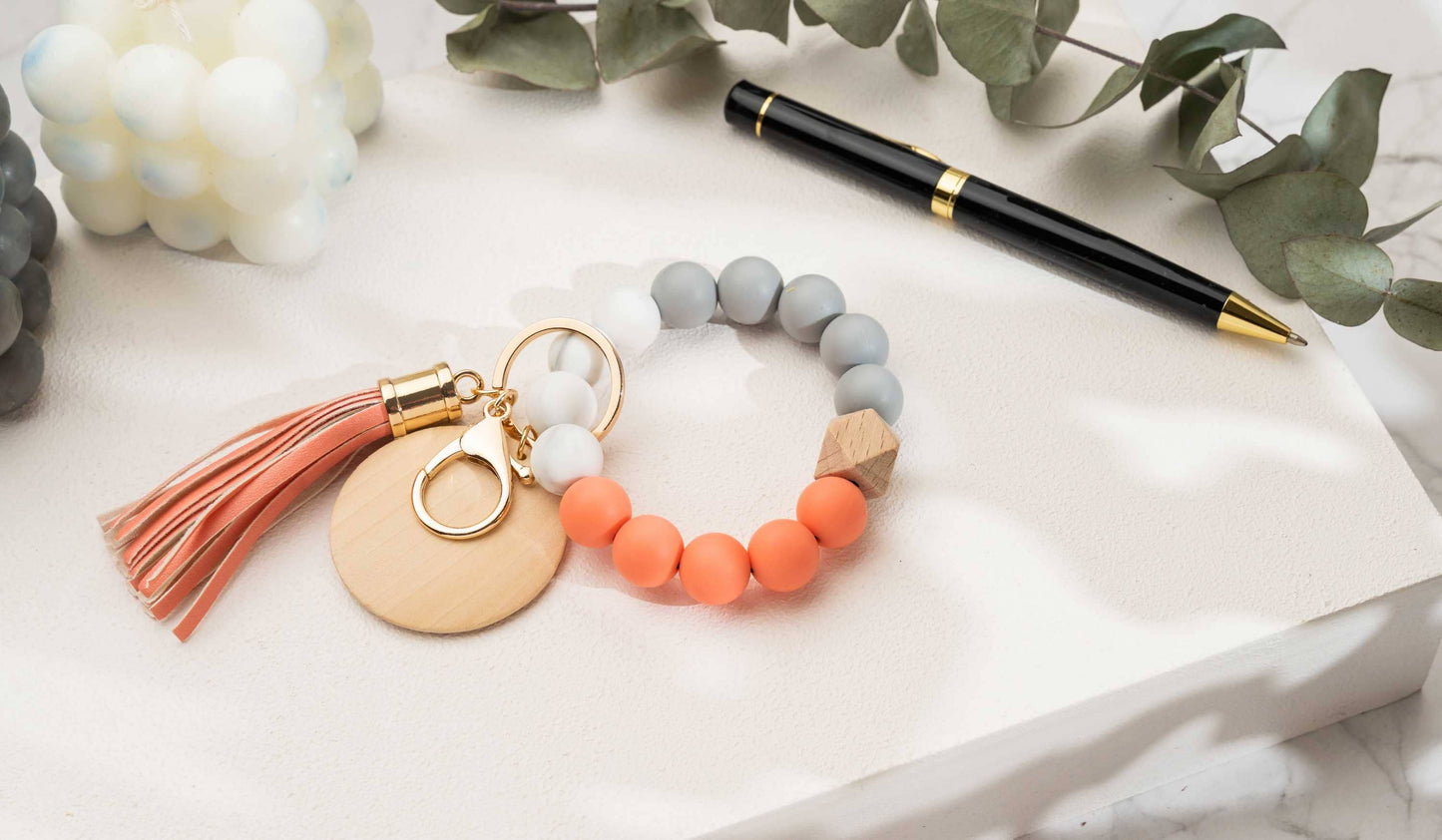 American Leather Goods - Keychain With Wristlet Bangle Bracelet, Keyring Bangle