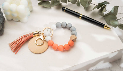 American Leather Goods - Keychain With Wristlet Bangle Bracelet, Keyring Bangle