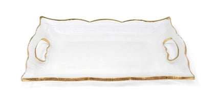 VIVIENCE - Rectangular Glass Tray with Handles and Gold Rim