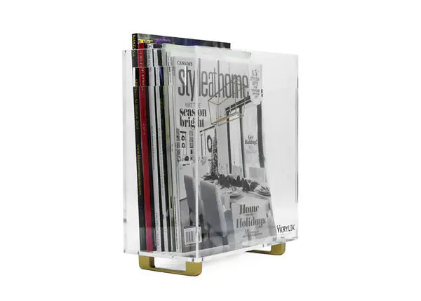 Krifts Products - Slim Magazine Holder Hand Crafted Acrylic: Gold