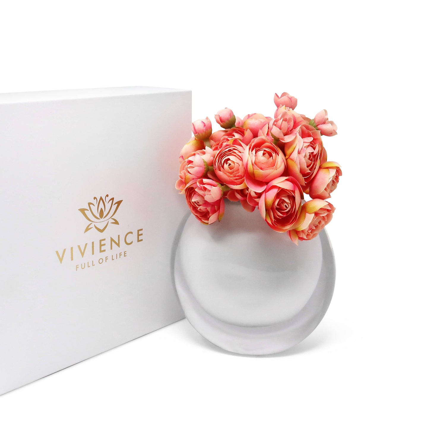 VIVIENCE - Double Wall, Inlay Glass Vase with Pink Flowers