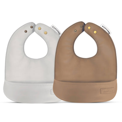 Bleu La La - Set of Soft Vegan Leather Easy Clean Bibs 0-12 Months: Steel Blue & Grey
