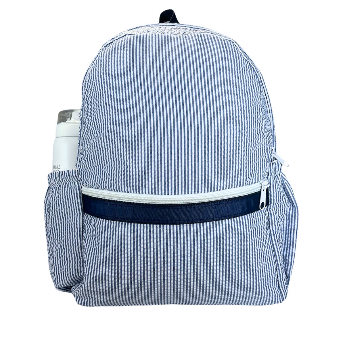 Mint - Navy Seersucker Medium Backpack w/ Pocket | Mint