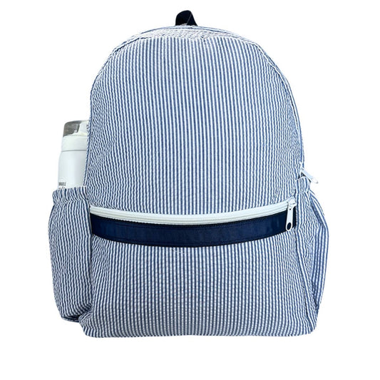 Mint - Navy Seersucker Medium Backpack w/ Pocket | Mint